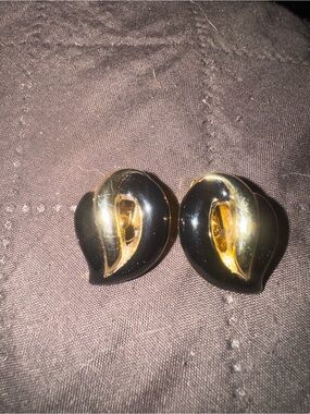 Black and Gold Sculptural Clip-On Earrings